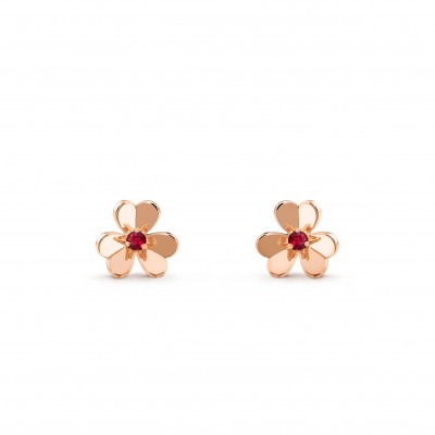 VAN CLEEF ARPELS FRIVOLE EARRINGS, MINI MODEL - ROSE GOLD, RUBY  VCARP7SA00